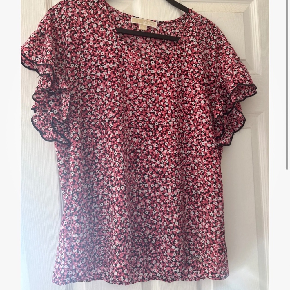 Michael Kors new pink floral blouse top size Medium
